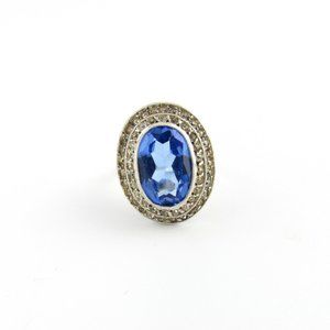 Vintage Sterling Silver/Gold Filled Blue Stone and Crystal Ring Size 4.5 #5448